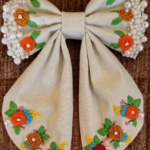 Rustic Pearl & Floral Embroidered HairBow