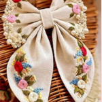 Vintage Pearl & Floral Embroidered HairBow