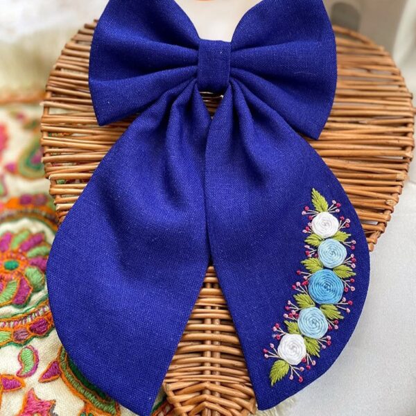 Royal Blue Floral Embroidered HairBow