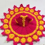 Vibrant Pink & Yellow Crochet Dress for Ladoo Gopal